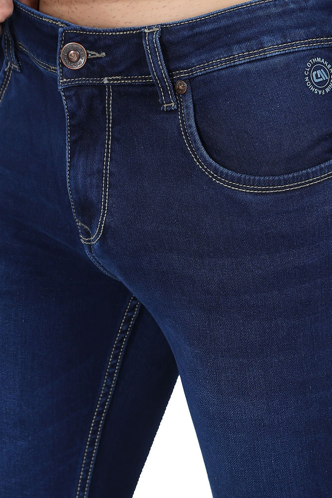 Men's Slim Fit Ankle Length Dark Blue Stretchable Denim Jeans 452