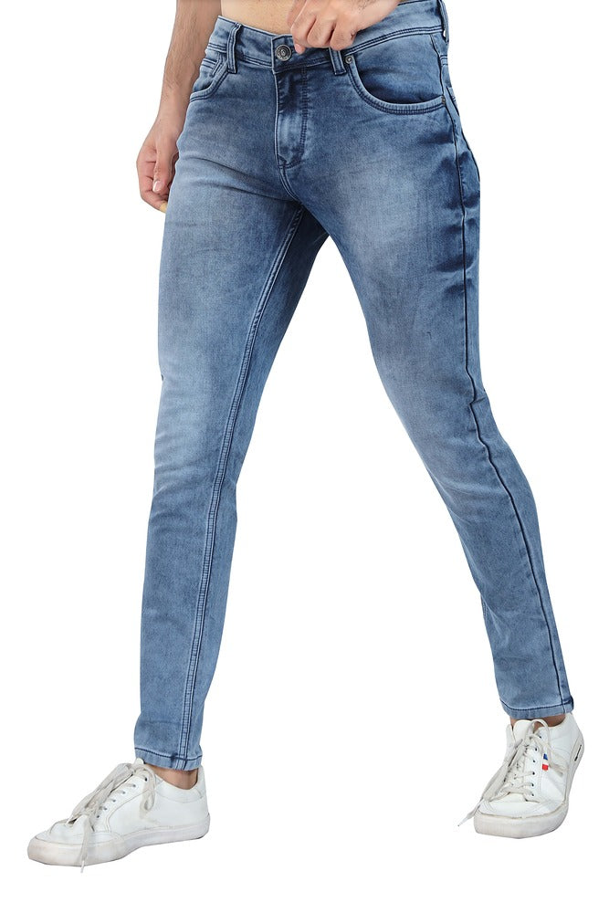 Men's Slim Fit Ankle Length Sea Blue Stretchable Denim Jeans 461
