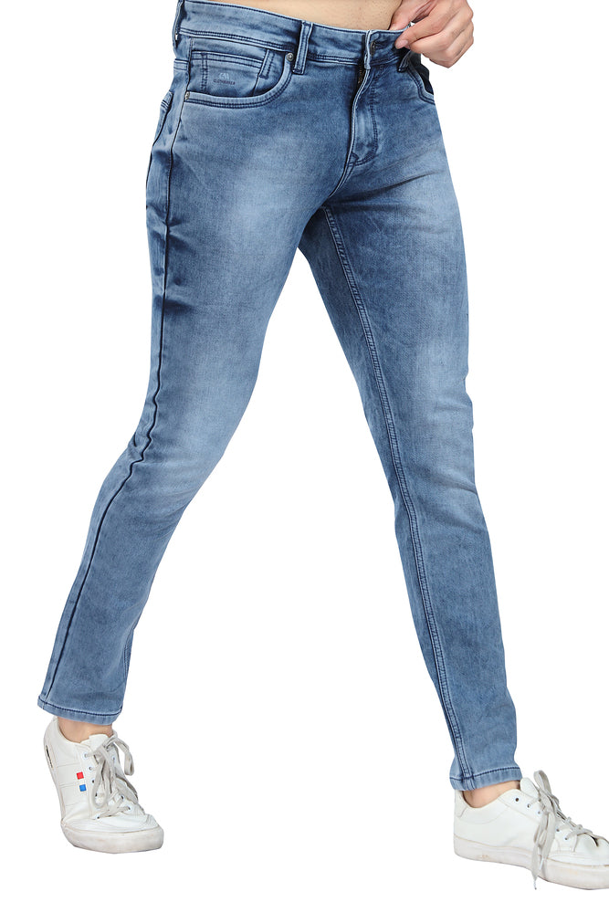 Men's Slim Fit Ankle Length Sea Blue Stretchable Denim Jeans 461