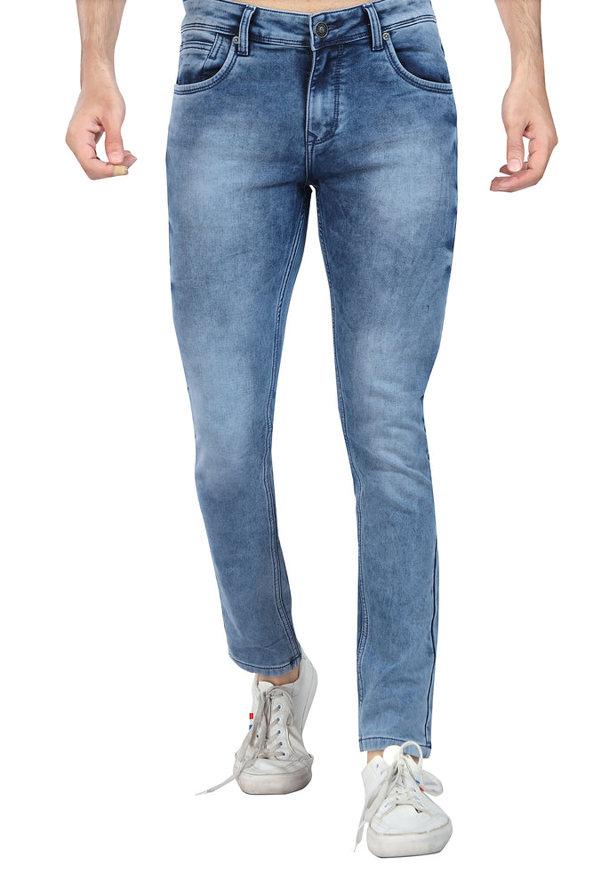 Men's Slim Fit Ankle Length Sea Blue Stretchable Denim Jeans 461