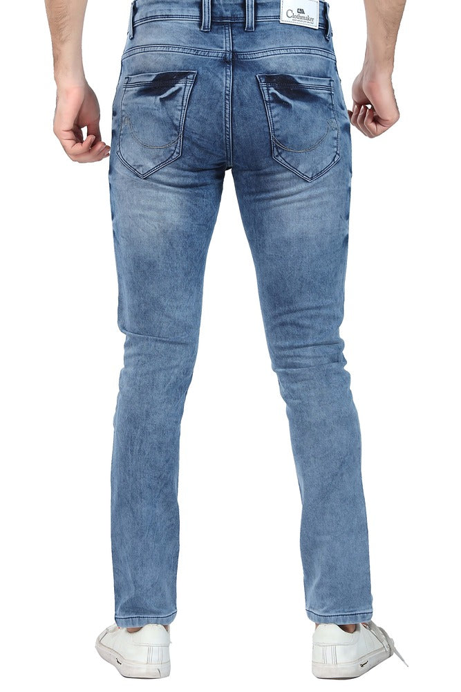 Men's Slim Fit Ankle Length Sea Blue Stretchable Denim Jeans 461