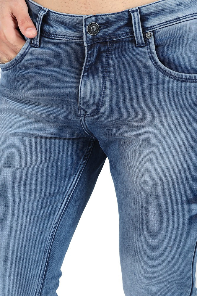 Men's Slim Fit Ankle Length Sea Blue Stretchable Denim Jeans 461