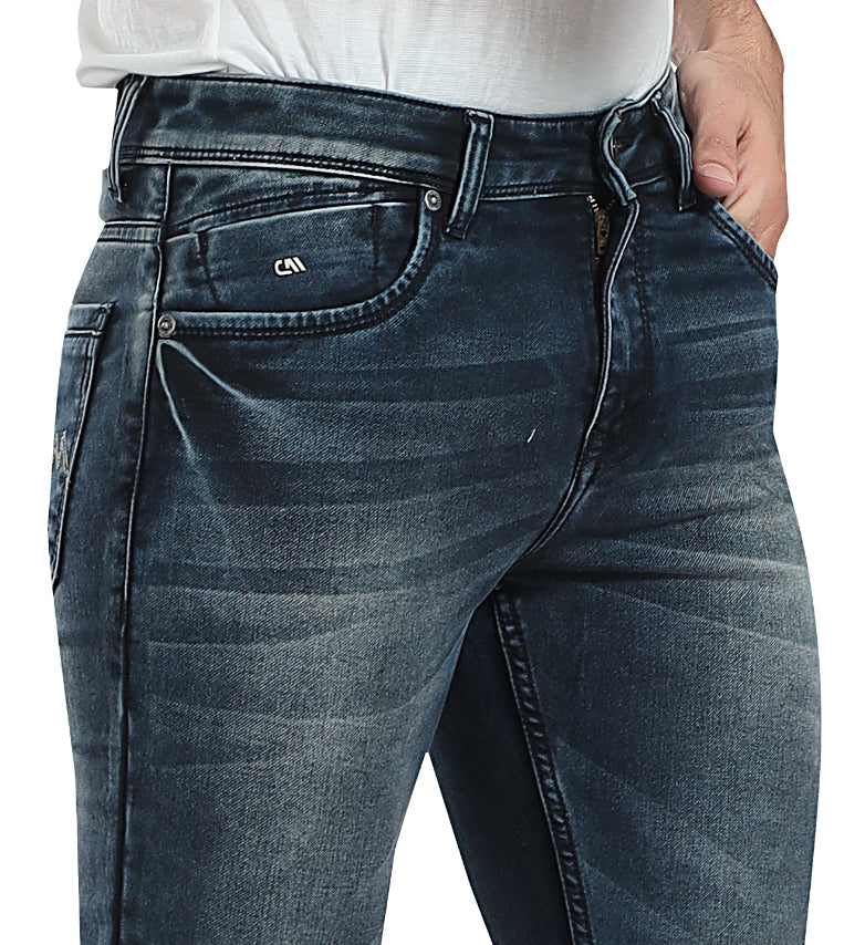 Men's Slim Fit Ankle Length Deep Blue Stretchable Denim Jeans 454