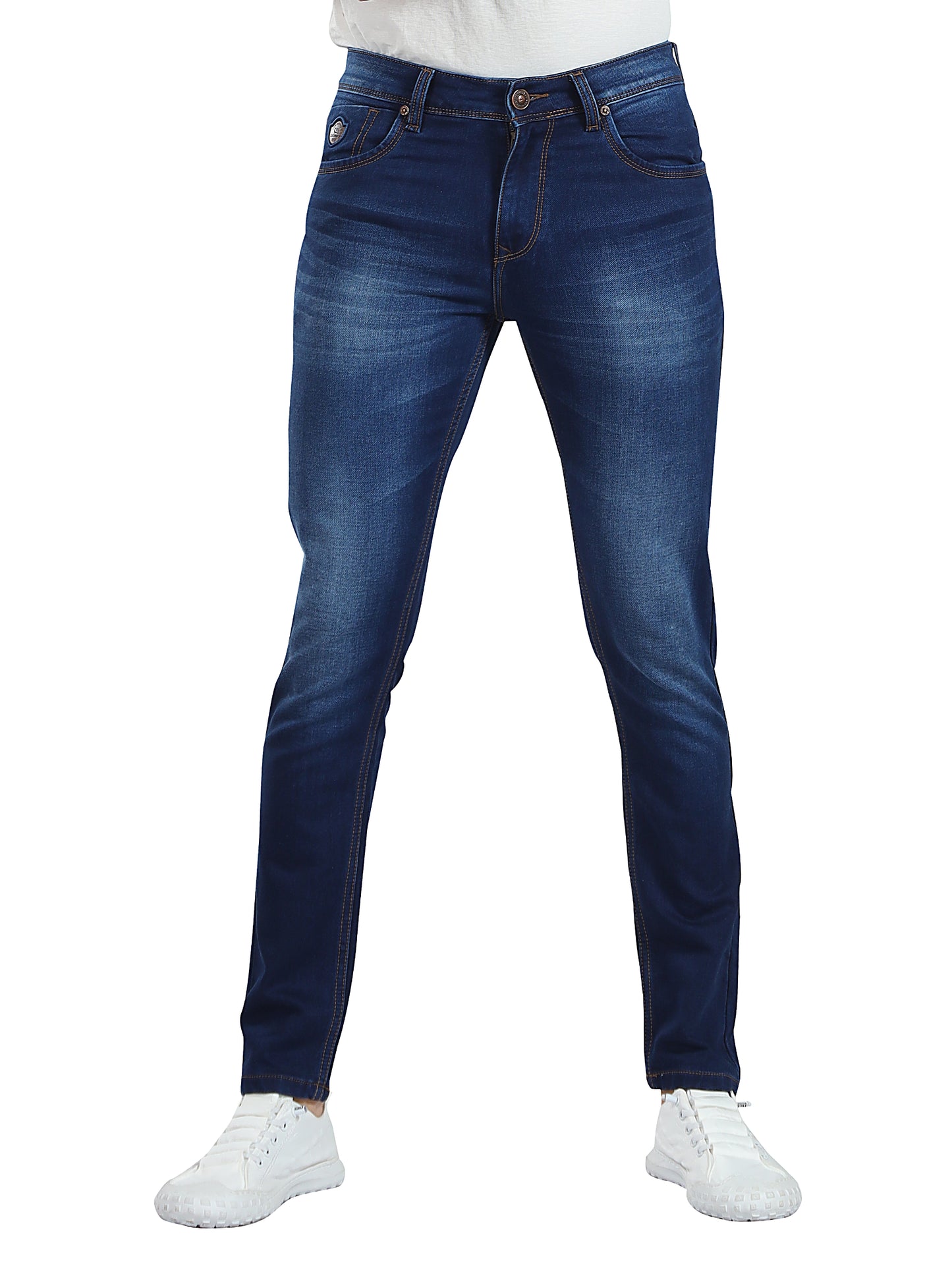Men's Slim Fit Ankle Length Dark Blue Stretchable Denim Jeans 459