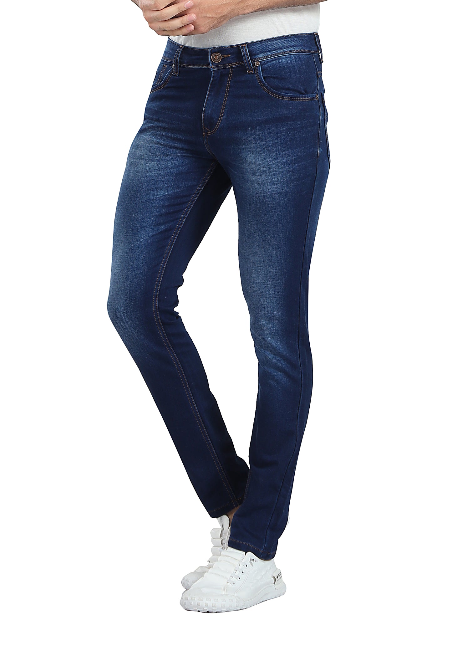 Men's Slim Fit Ankle Length Dark Blue Stretchable Denim Jeans 459