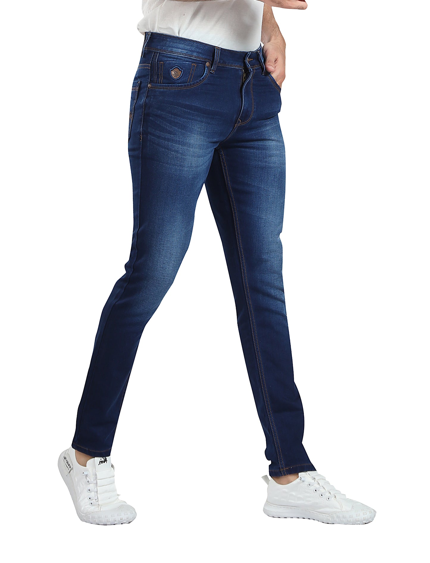 Men's Slim Fit Ankle Length Dark Blue Stretchable Denim Jeans 459