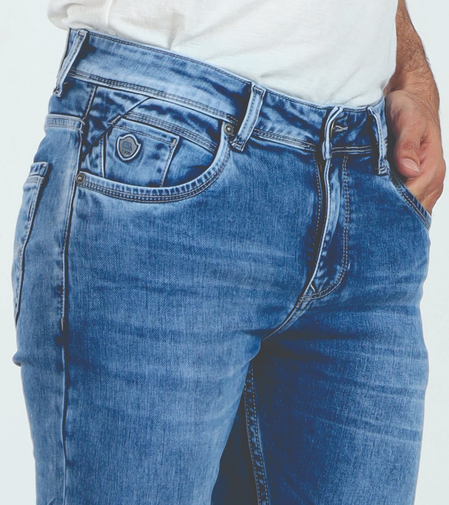 Men's Slim Fit Ankle Length Mid Blue Stretchable Denim Jeans 468