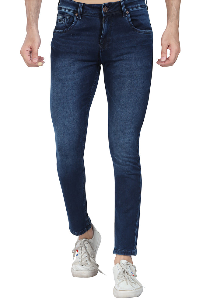 Men's Slim Fit Ankle Length Deep Blue Stretchable Denim Jeans 449