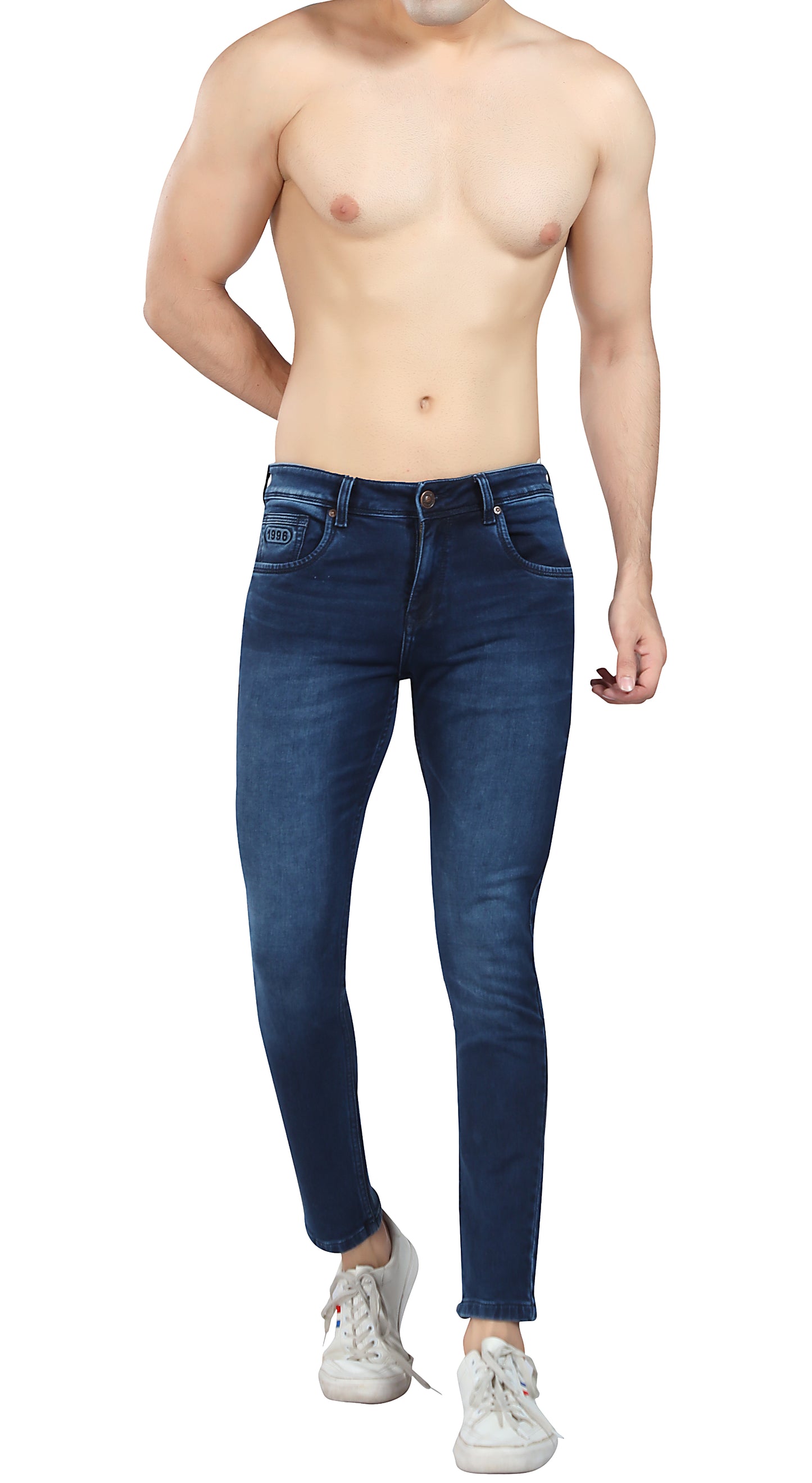 Men's Slim Fit Ankle Length Deep Blue Stretchable Denim Jeans 449
