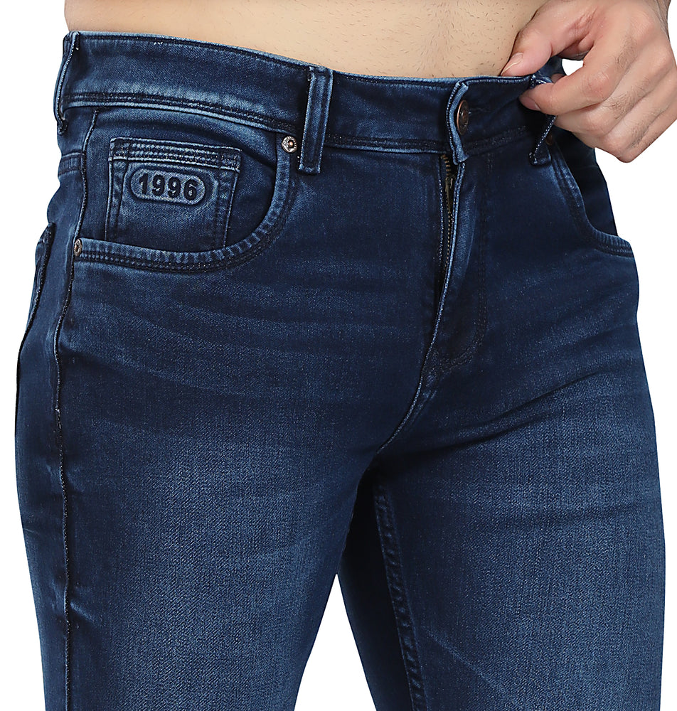 Men's Slim Fit Ankle Length Deep Blue Stretchable Denim Jeans 449