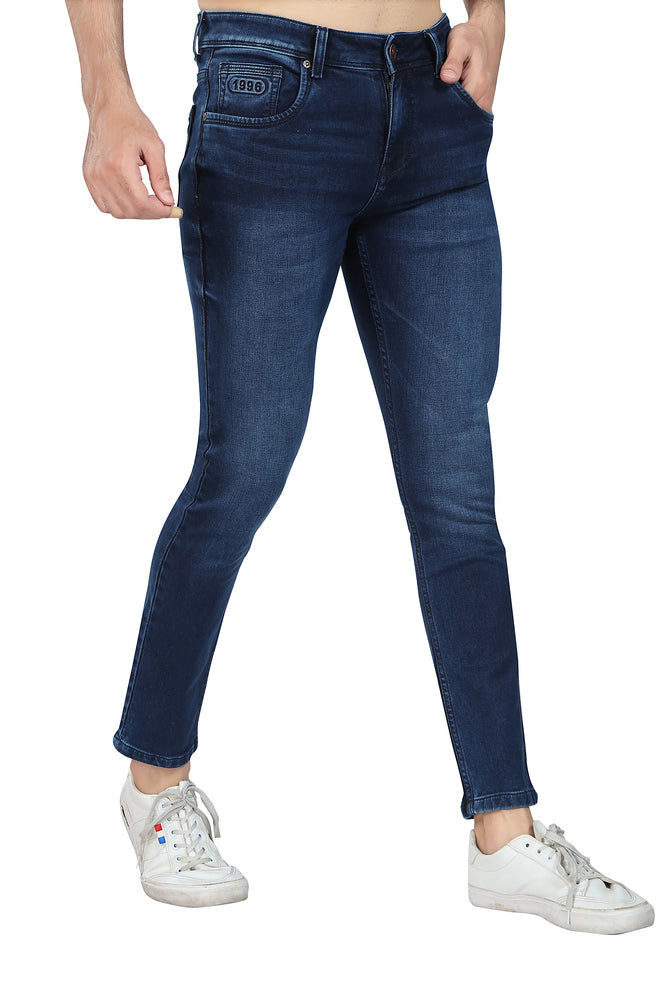 Men's Slim Fit Ankle Length Deep Blue Stretchable Denim Jeans 449
