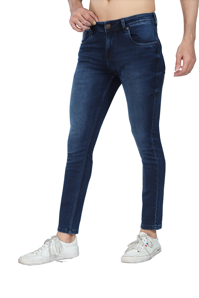 Men's Slim Fit Ankle Length Deep Blue Stretchable Denim Jeans 449