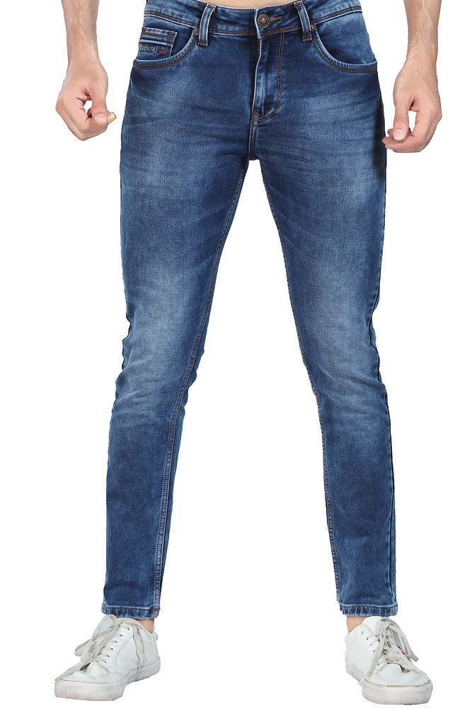 Men's Slim Fit Ankle Length Indigo Stretchable Denim Jeans 445