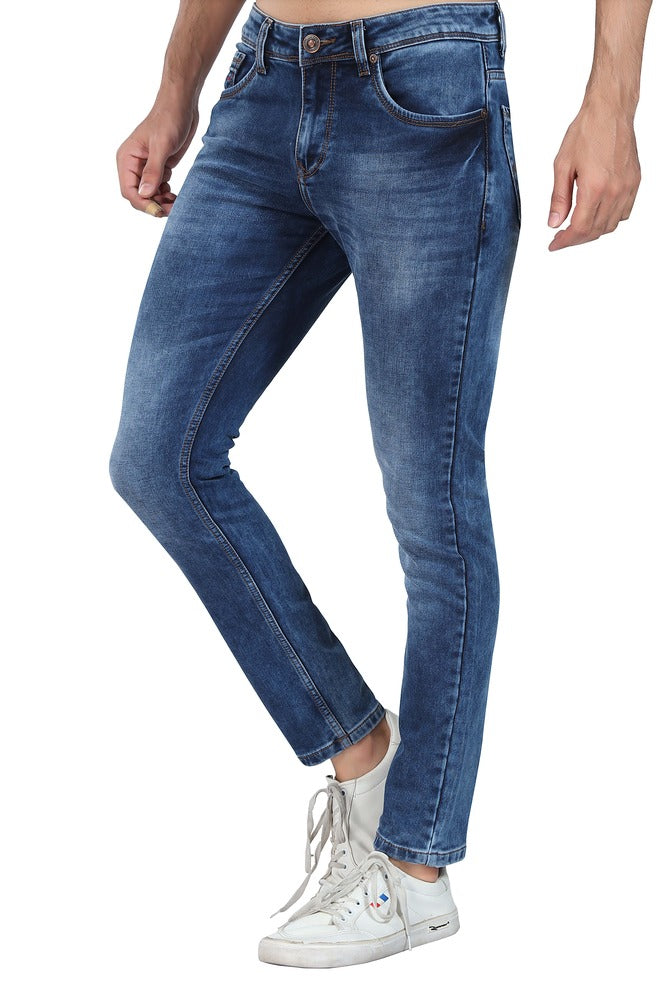 Men's Slim Fit Ankle Length Indigo Stretchable Denim Jeans 445