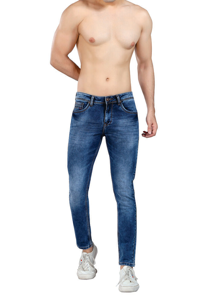 Men's Slim Fit Ankle Length Indigo Stretchable Denim Jeans 445
