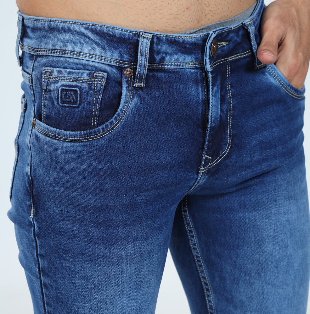 Men's Slim Fit Ankle Length Mid Blue Stretchable Denim Jeans 451