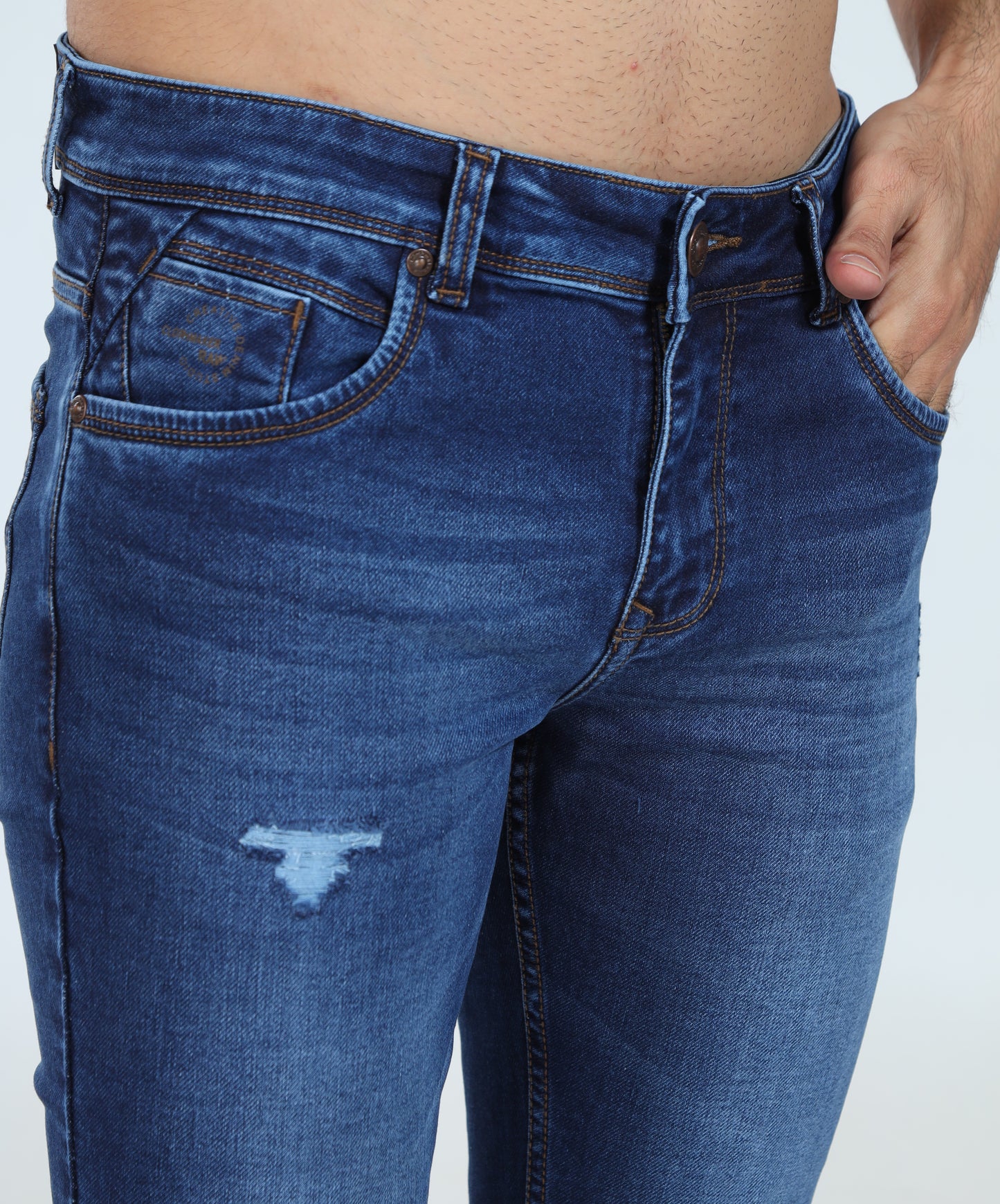 Men's Slim Fit Ankle Length Indigo Stretchable Denim Jeans 466