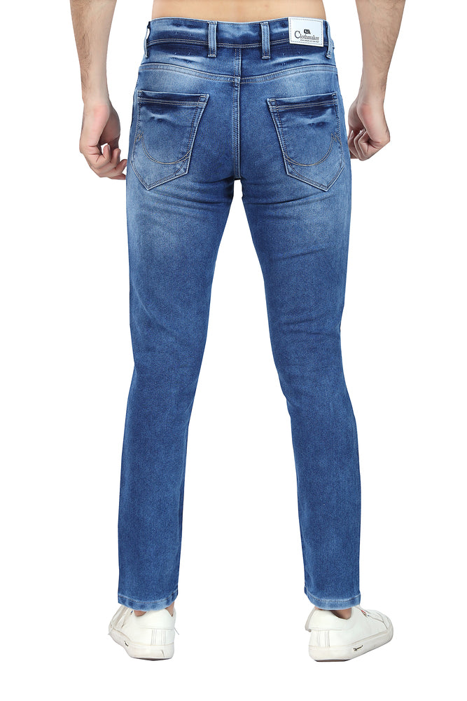 Men's Slim Fit Ankle Length Mid Blue Stretchable Denim Jeans 455