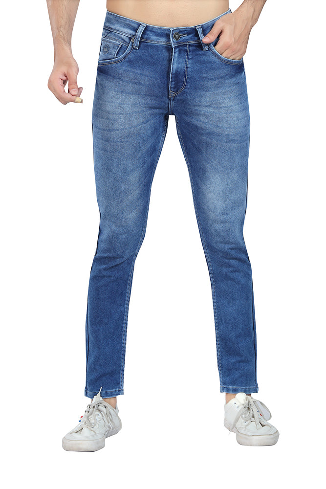 Men's Slim Fit Ankle Length Mid Blue Stretchable Denim Jeans 455