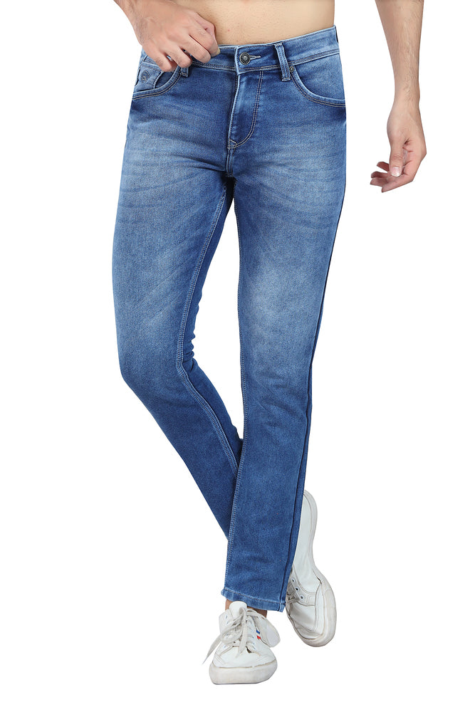 Men's Slim Fit Ankle Length Mid Blue Stretchable Denim Jeans 455