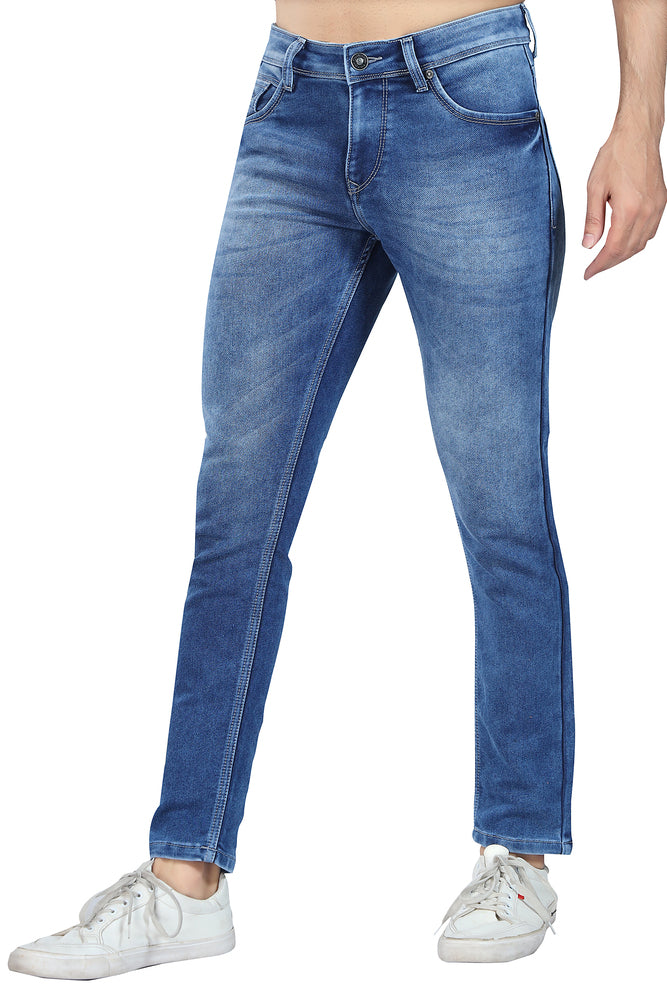 Men's Slim Fit Ankle Length Mid Blue Stretchable Denim Jeans 455