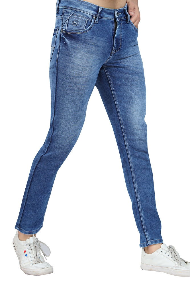 Men's Slim Fit Ankle Length Mid Blue Stretchable Denim Jeans 455