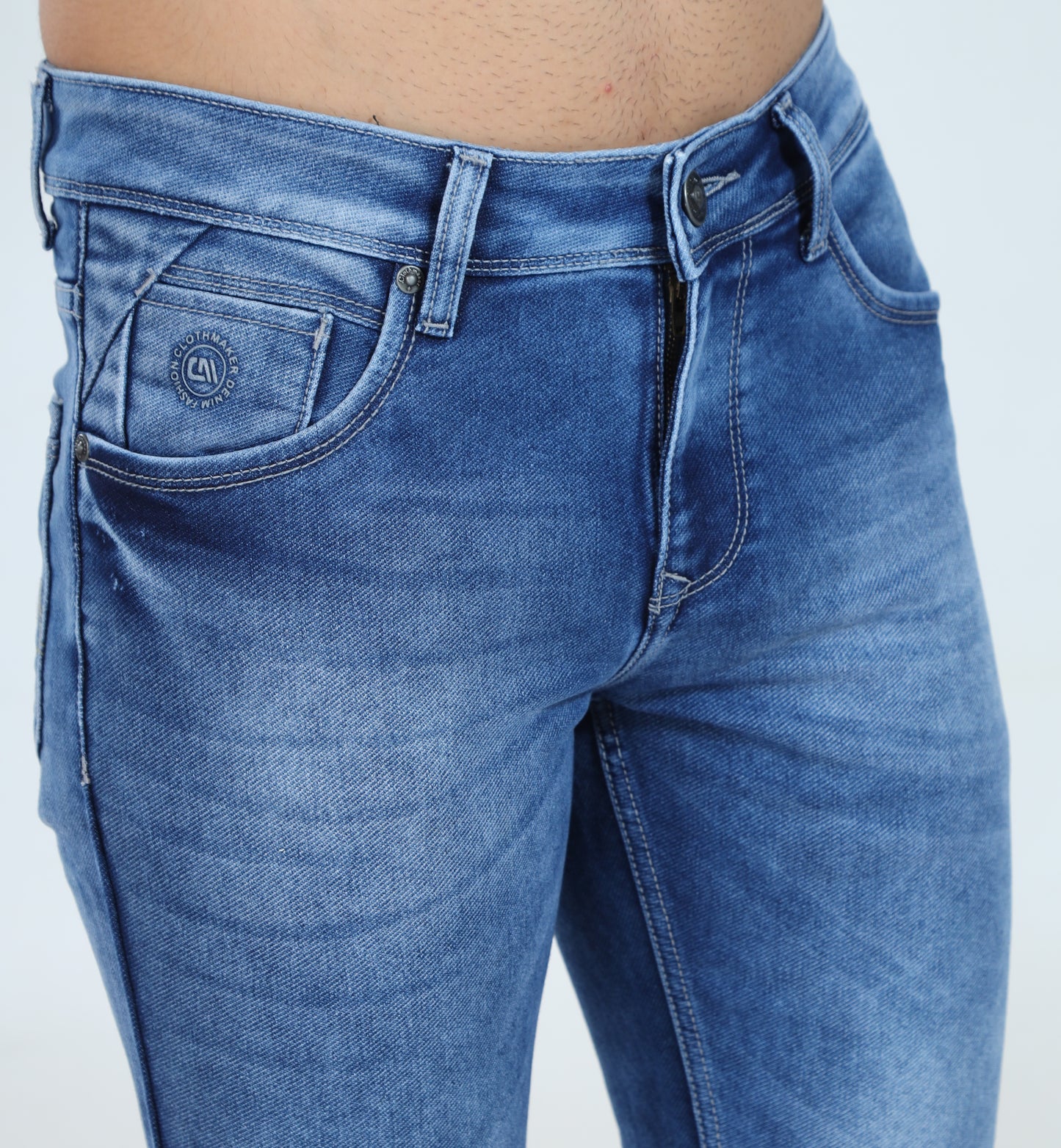 Men's Slim Fit Ankle Length Mid Blue Stretchable Denim Jeans 455