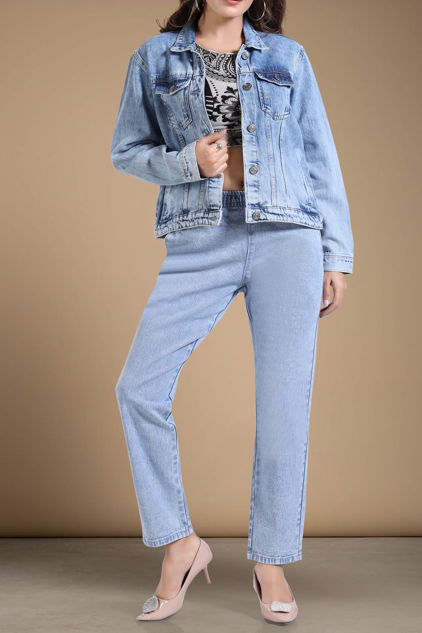 Clothmaker Women's LT Blue Denim Jacket - Non-Stretchable Classic Design, Stylish Outerwear for Everyday Casual Look, Durable Fabric, Perfect Fit 2001