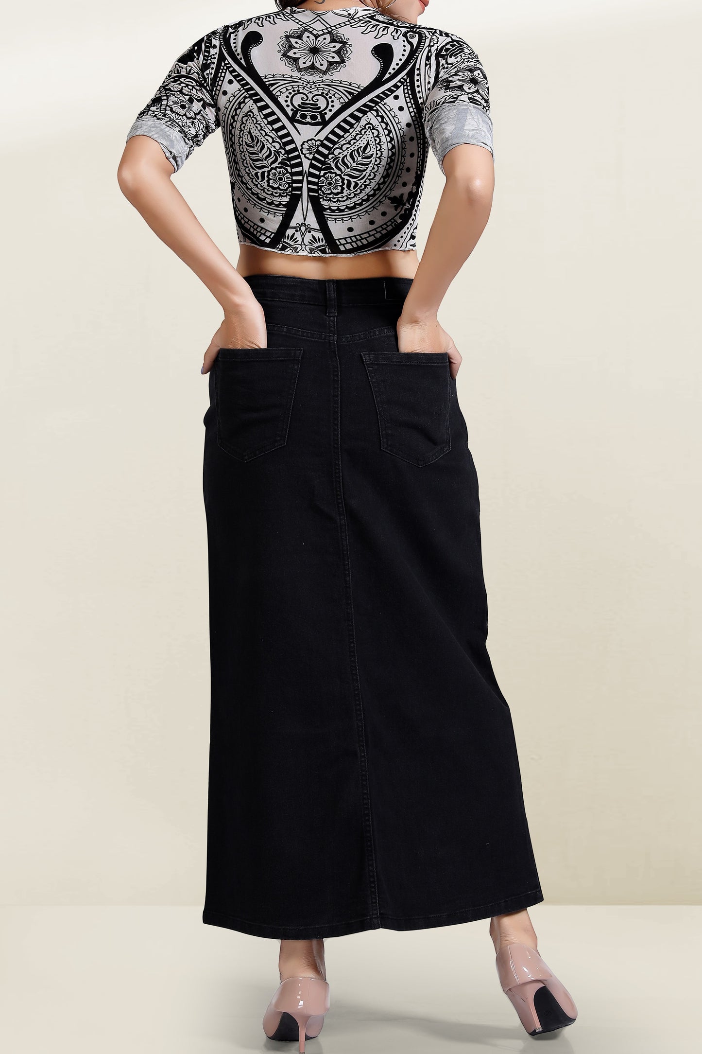 Clothmaker Women's Deep Black Denim Skirt - Non-Stretchable, Skirt Fit Design, Stylish & Comfortable Casual Wear for Everyday Look 1042