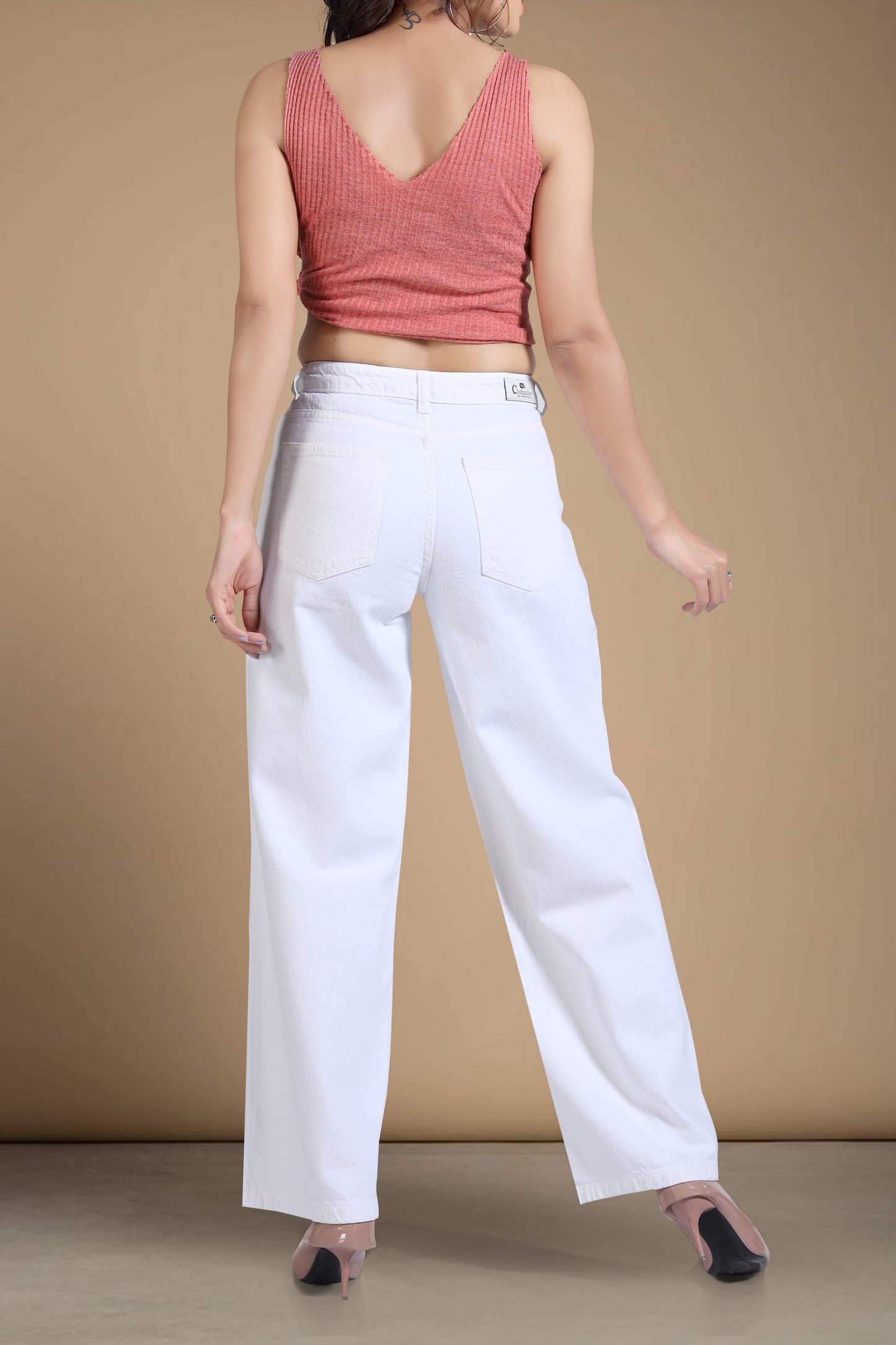 Clothmaker Women's White Wide-Leg Denim Jeans, High-Waisted Non-Stretchable Denim, Trendy Casual Wear for Women, Relaxed Fit 1058