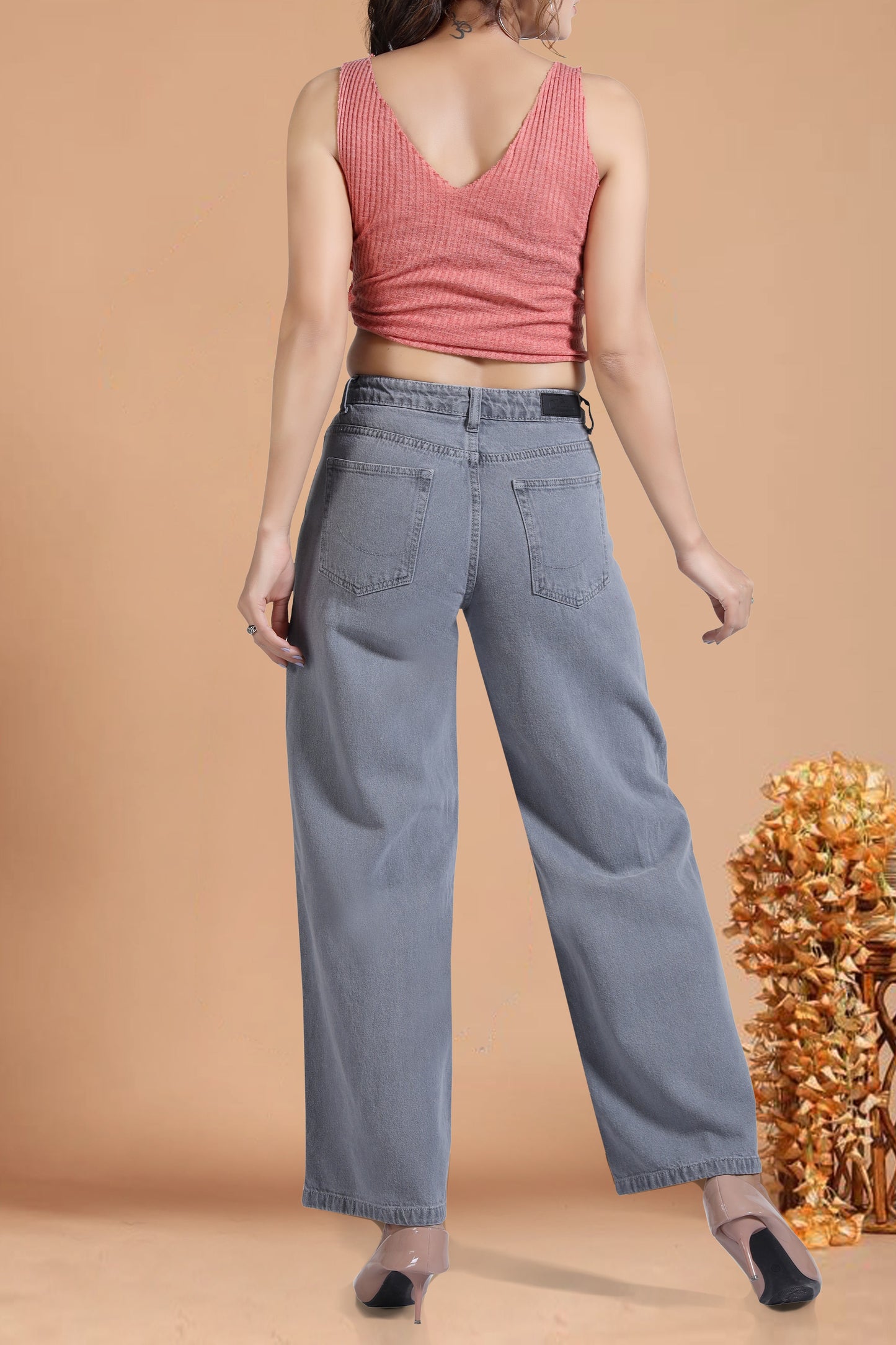 Clothmaker Women's Grey Wide-Leg Denim Jeans, High-Waisted Non-Stretchable Denim, Trendy Casual Wear for Women, Relaxed Fit 1059