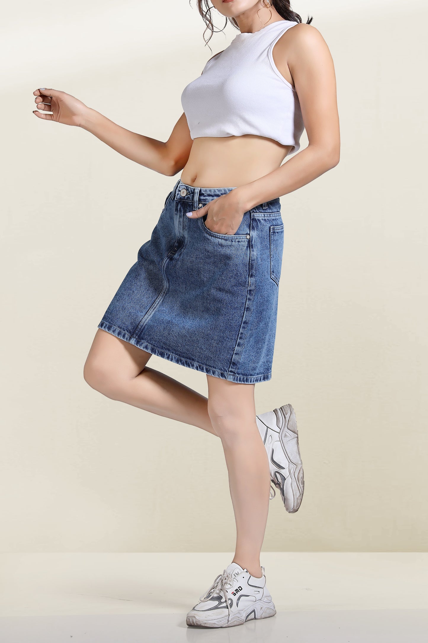 Clothmaker Women's Blue Denim Skirt - Non-Stretchable, Skirt Fit Design, Stylish & Comfortable Casual Wear for Everyday Look 1048