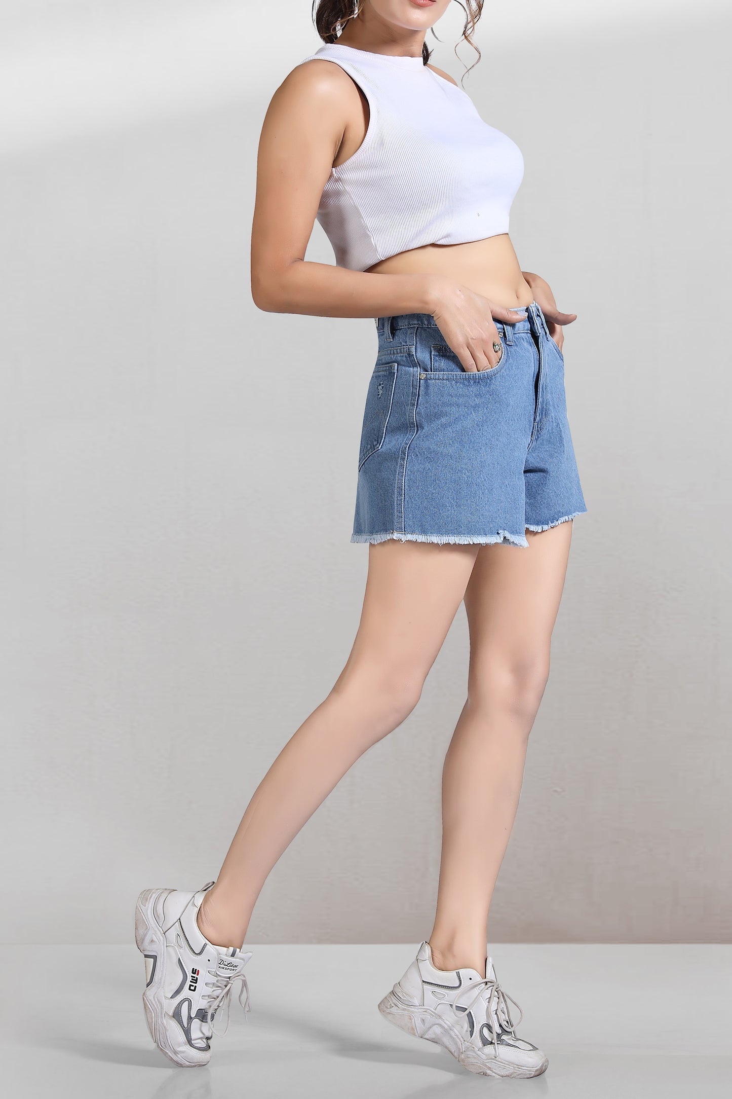 Clothmaker Women's Sky Blue Non-Stretchable Denim Shorts - Comfortable Short Fit for Casual Wear, Trendy & Stylish, Perfect for Summer 1050