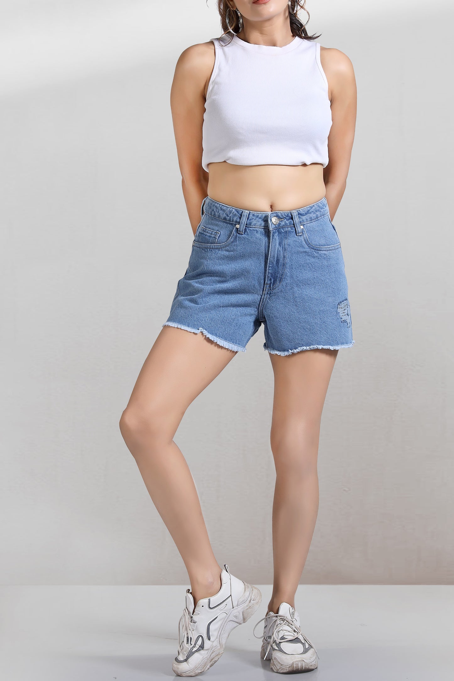 Clothmaker Women's Sky Blue Non-Stretchable Denim Shorts - Comfortable Short Fit for Casual Wear, Trendy & Stylish, Perfect for Summer 1050