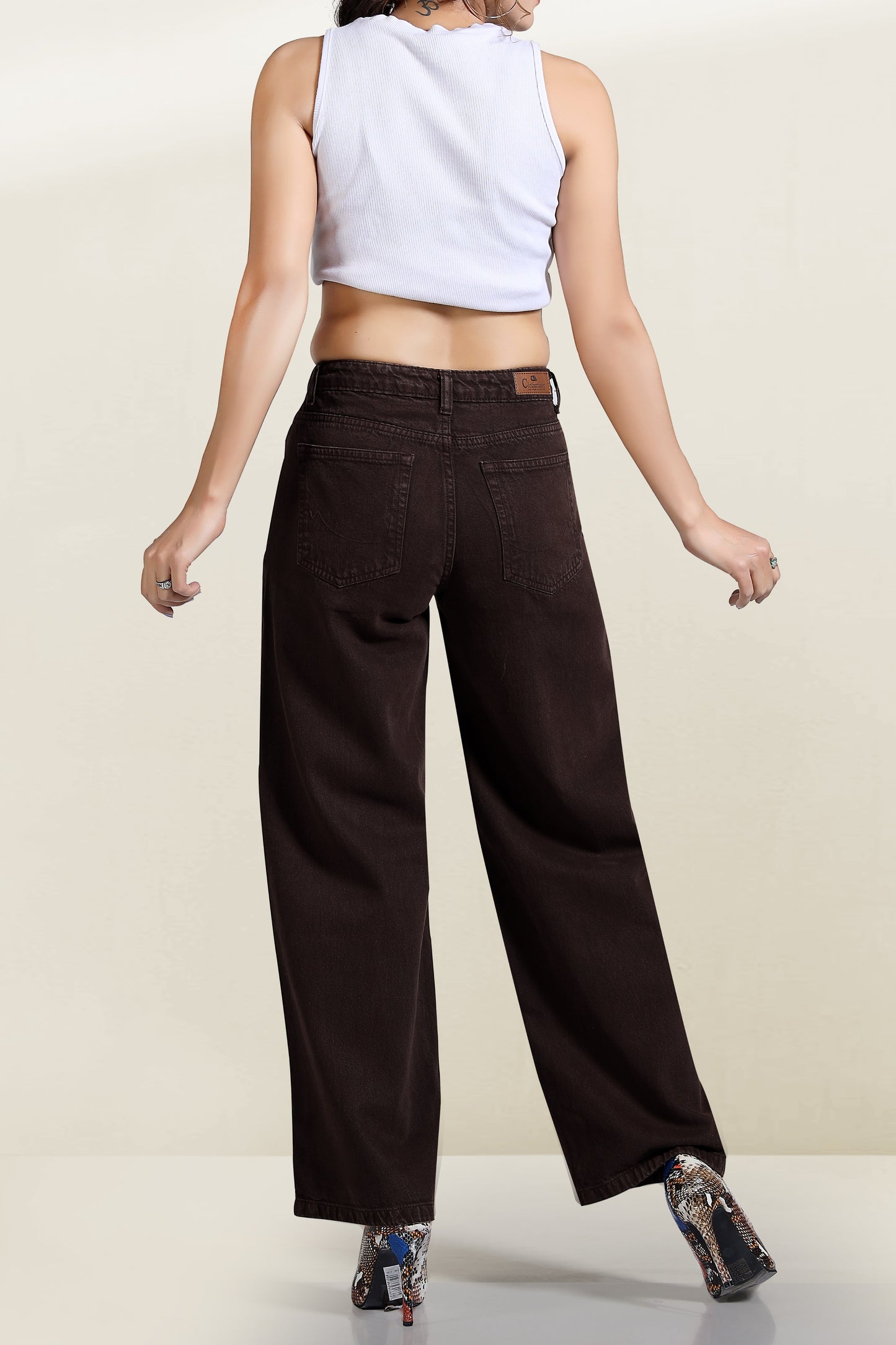 Clothmaker Women's Coffee Brown Wide-Leg Denim Jeans, High-Waisted Non-Stretchable Denim, Trendy Casual Wear for Women, Relaxed Fit 1057
