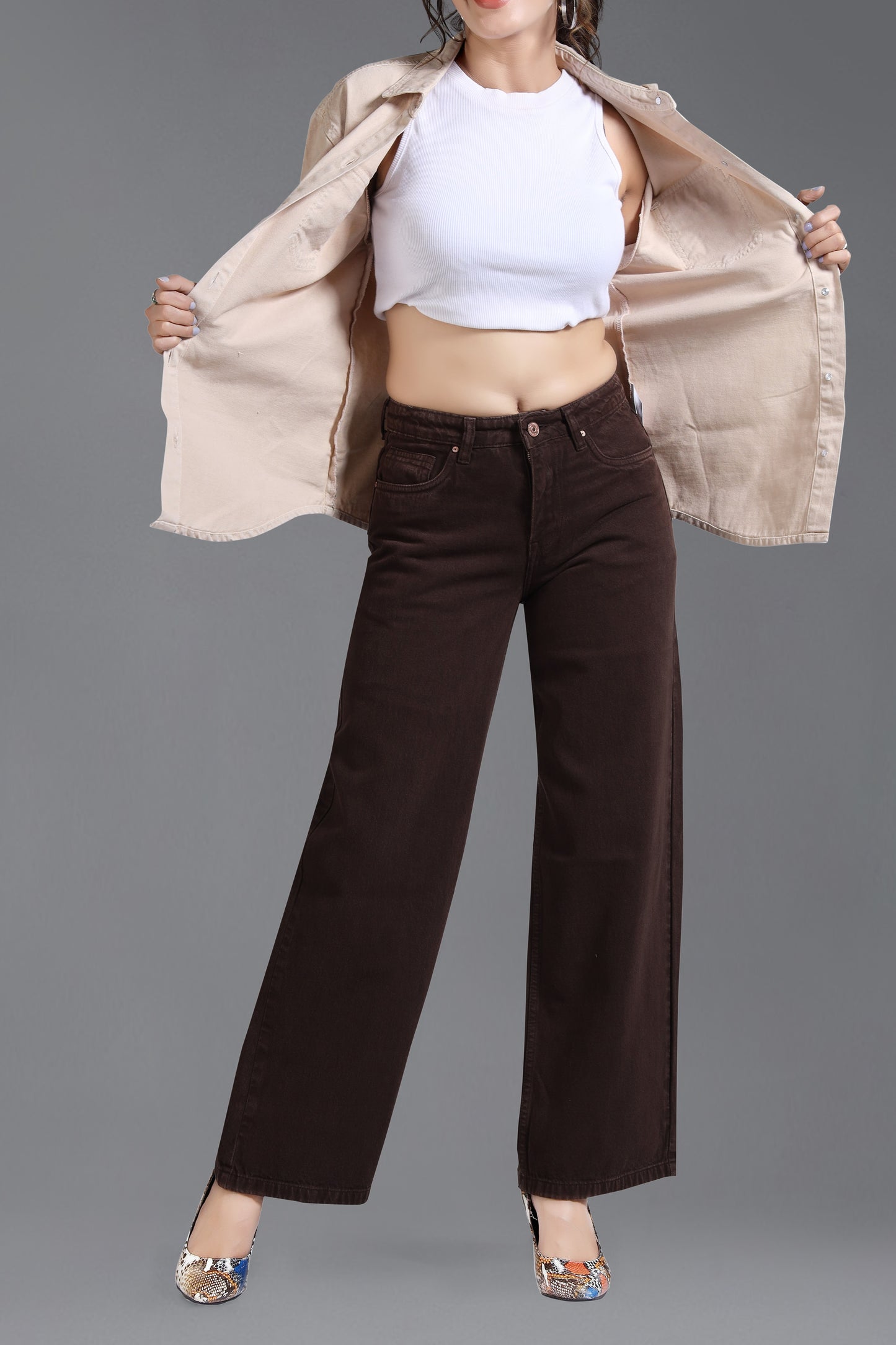 Clothmaker Women's Beige Shacket - Non-Stretchable Denim, Stylish and Comfortable Outerwear, Perfect for Casual and Layered Looks 2009