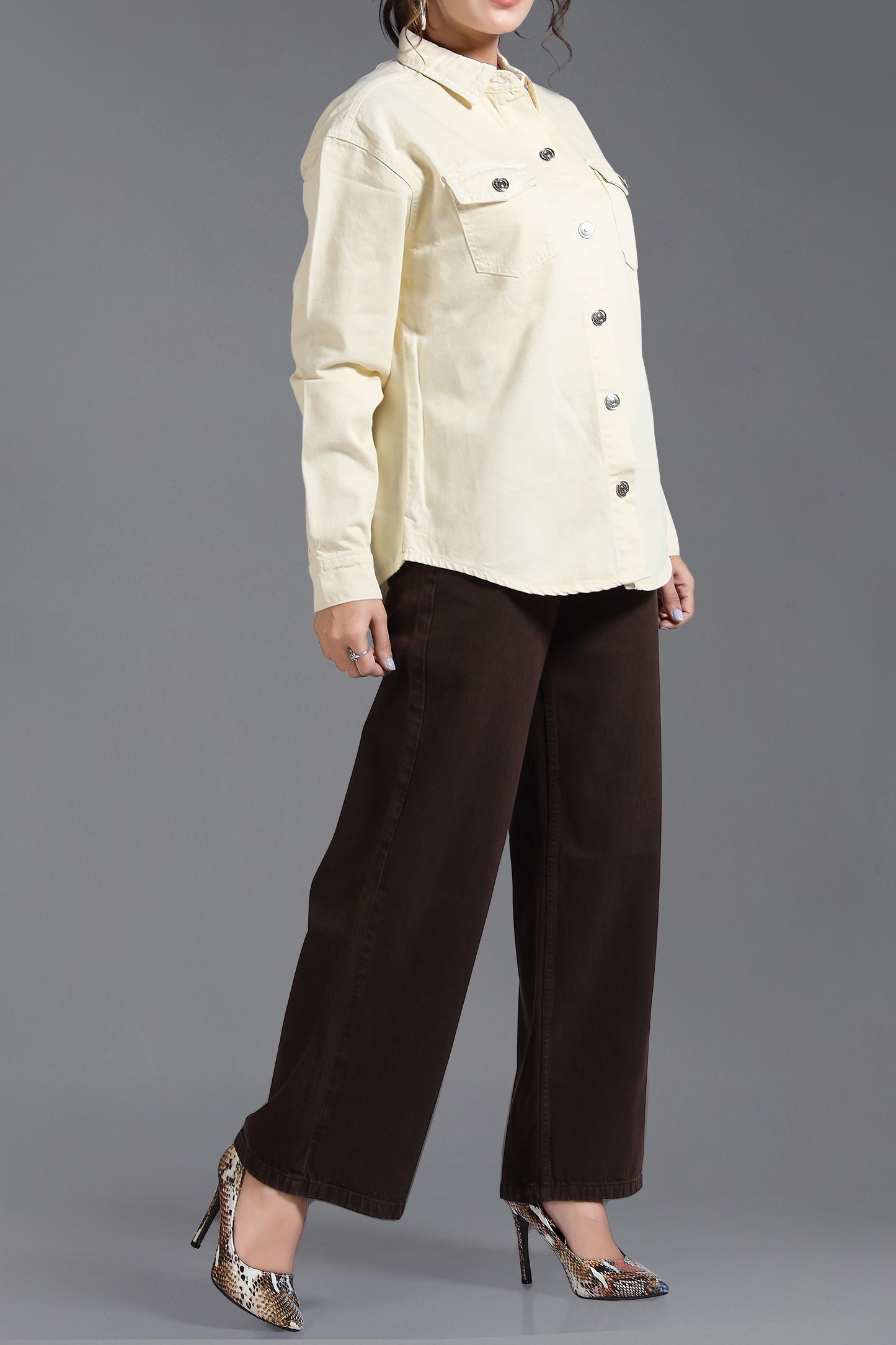 Clothmaker Women's Yellow Shacket - Non-Stretchable Denim, Stylish and Comfortable Outerwear, Perfect for Casual and Layered Looks 2007