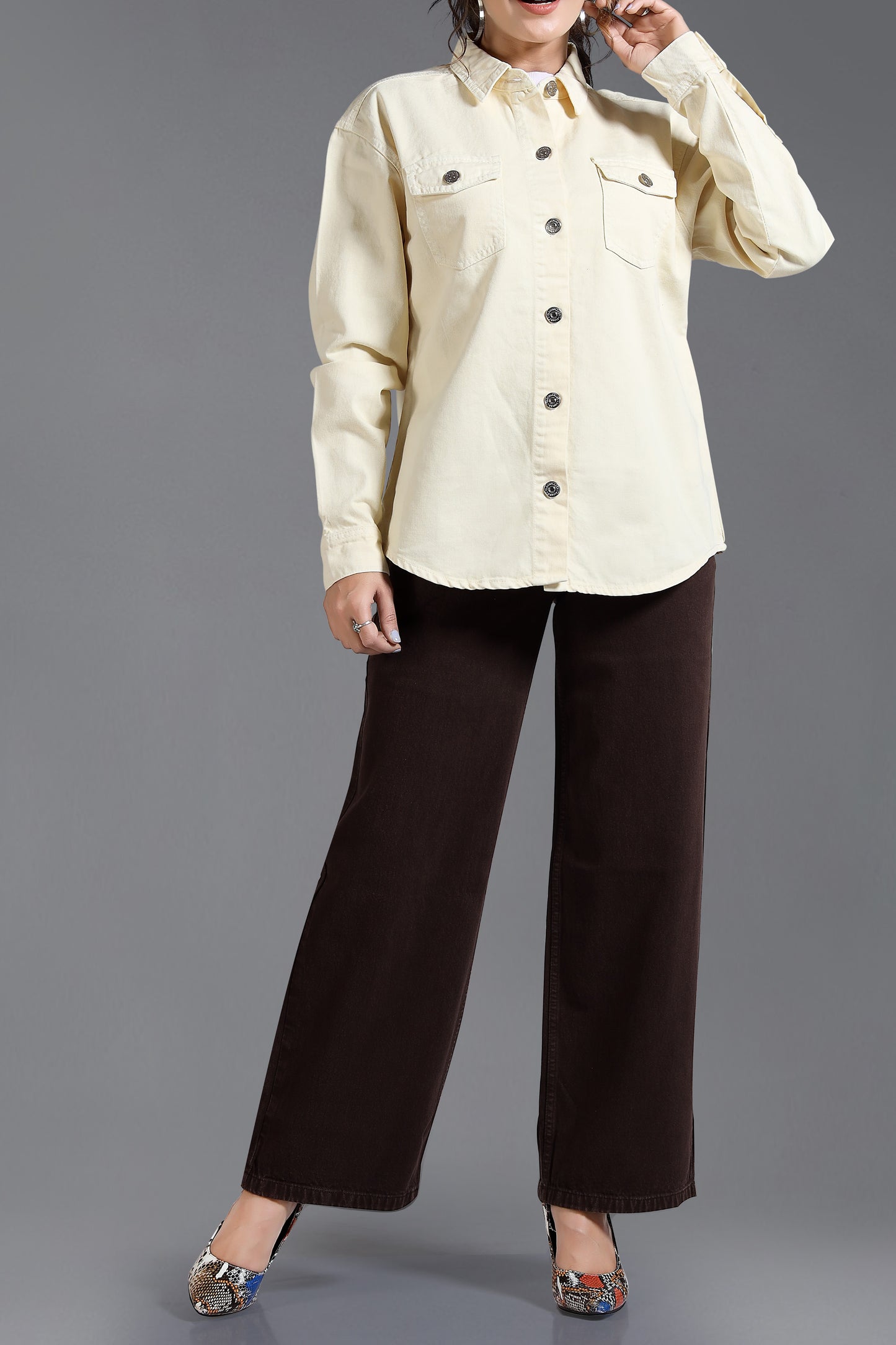 Clothmaker Women's Yellow Shacket - Non-Stretchable Denim, Stylish and Comfortable Outerwear, Perfect for Casual and Layered Looks 2007