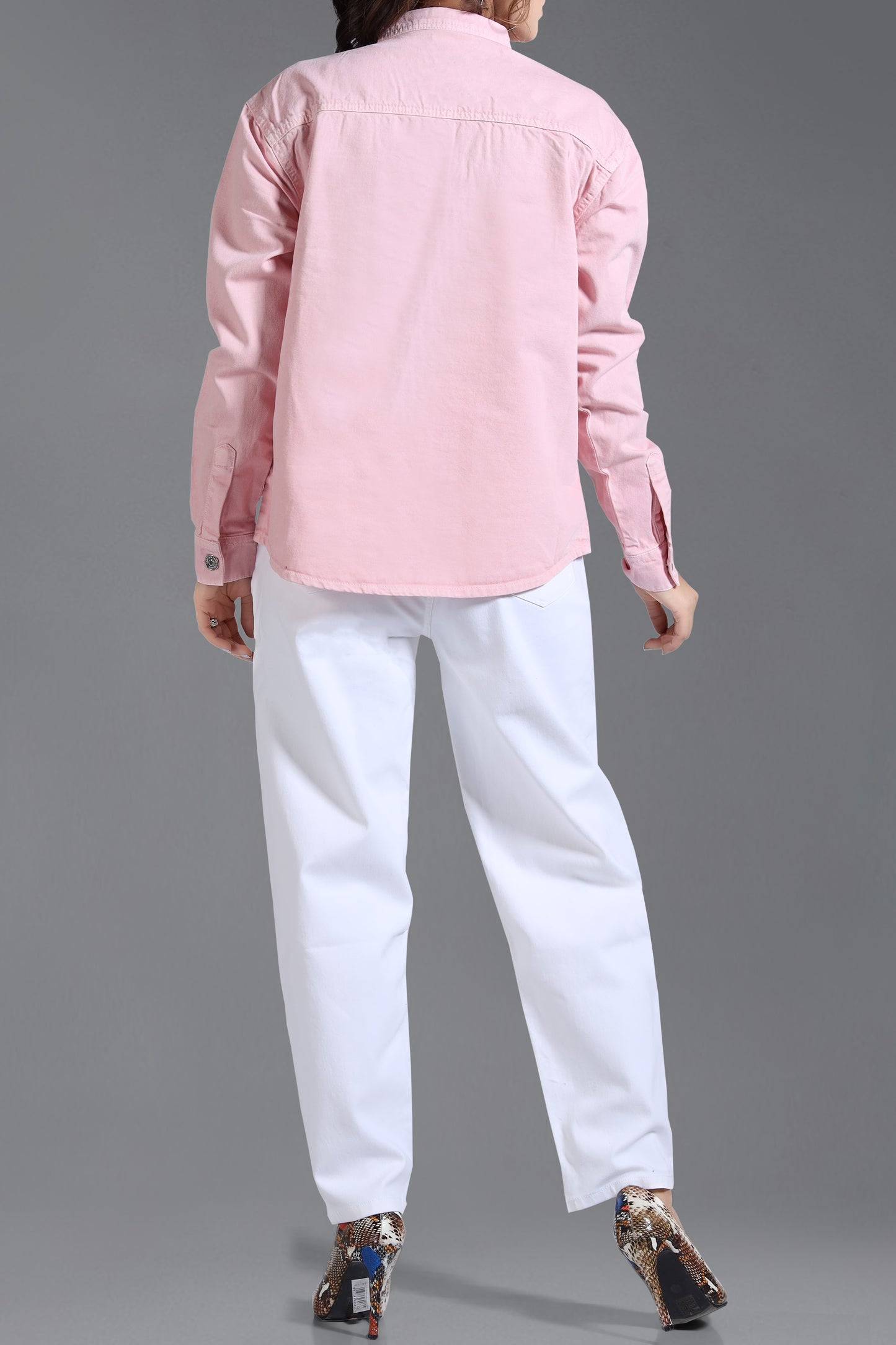 Clothmaker Women's Pink Shacket - Non-Stretchable Denim, Stylish and Comfortable Outerwear, Perfect for Casual and Layered Looks 2012