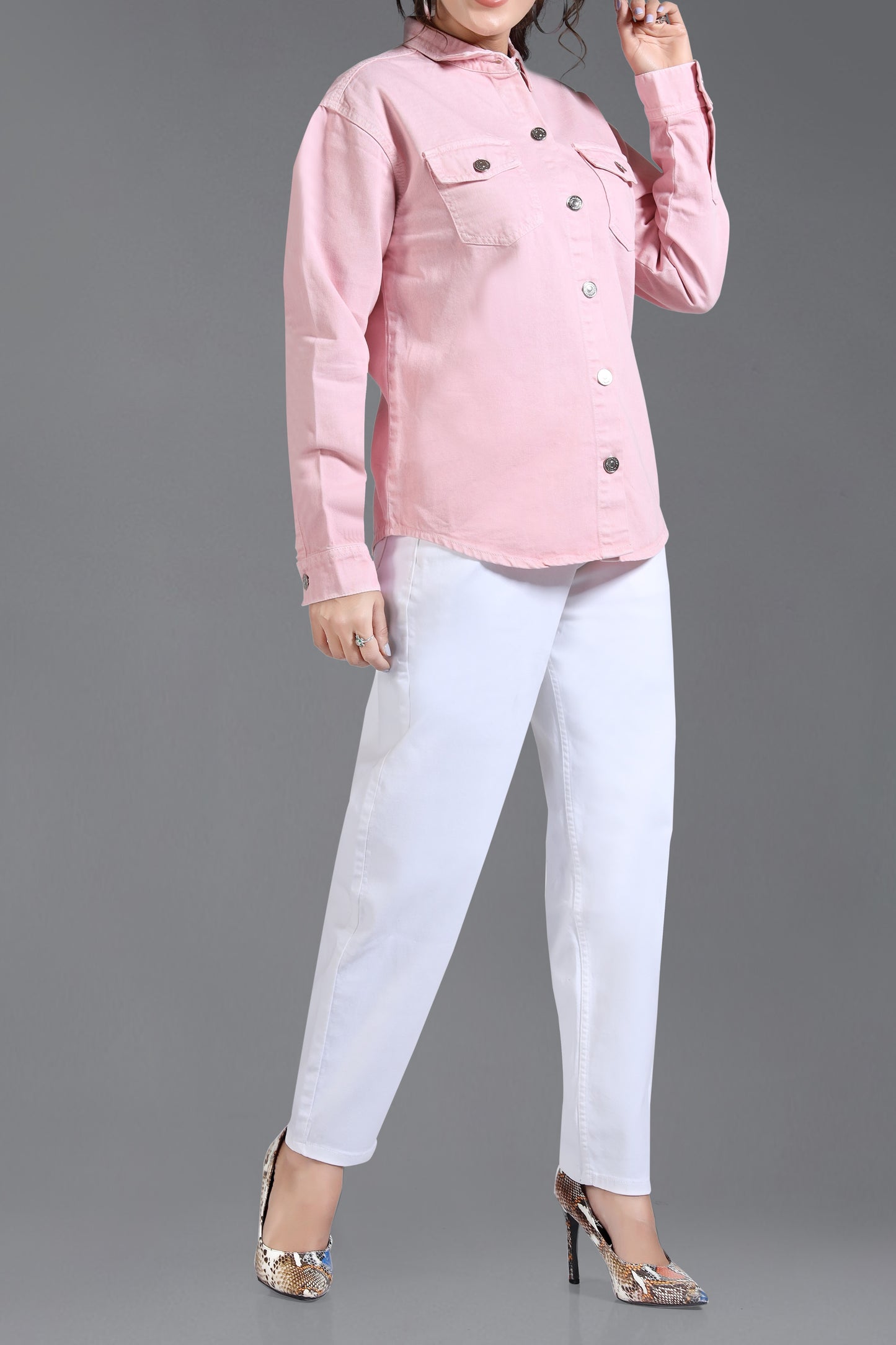 Clothmaker Women's Pink Shacket - Non-Stretchable Denim, Stylish and Comfortable Outerwear, Perfect for Casual and Layered Looks 2012