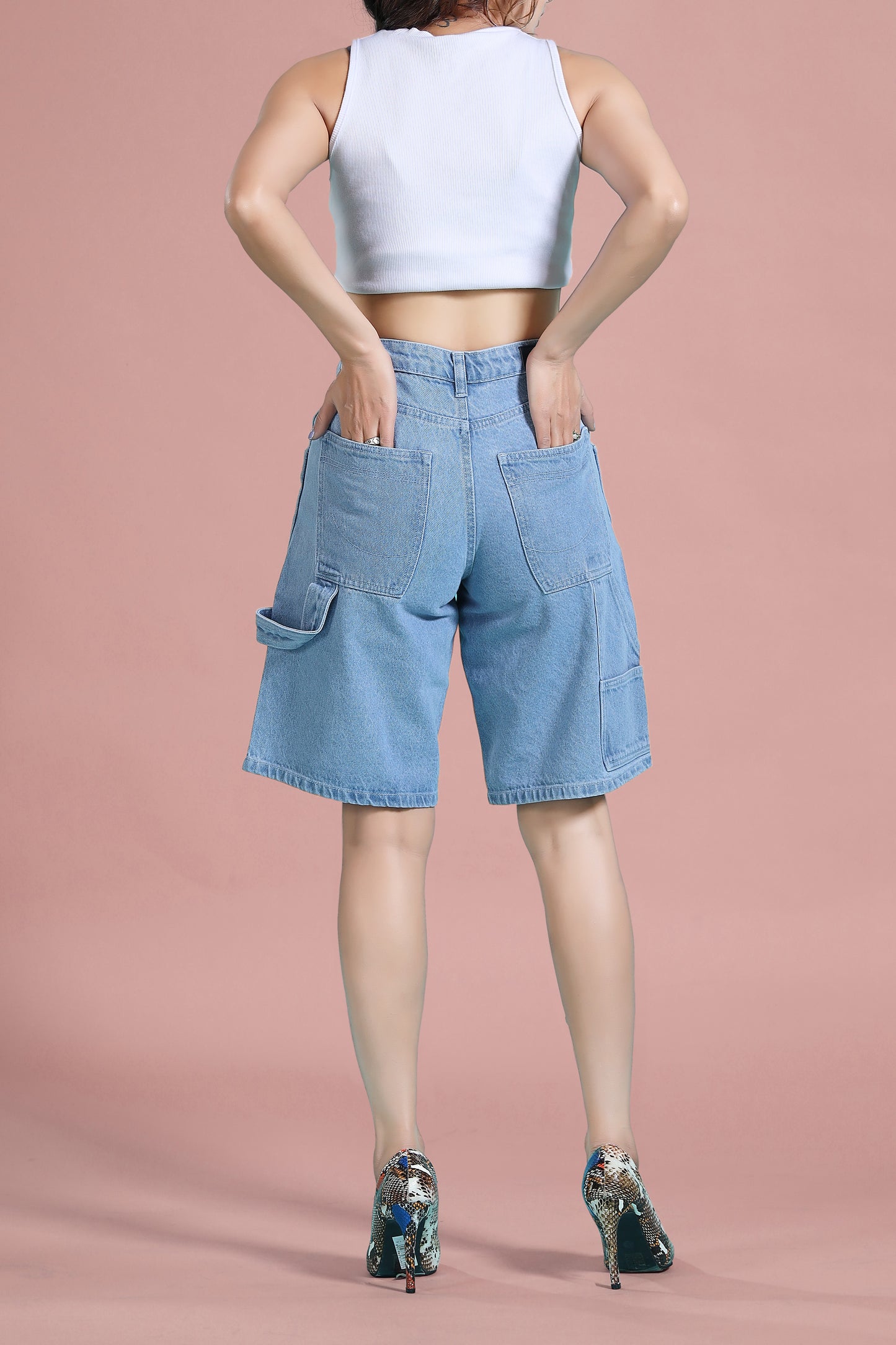 Clothmaker Women's Bermuda Fit Denim Shorts, Ice Blue, Non-Stretchable, Stylish & Comfortable Casual Wear for Women - Denim Short 1049