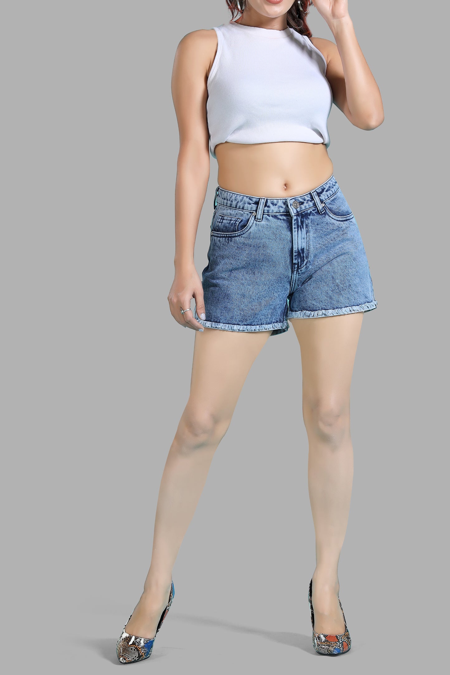 Clothmaker Women's Sky Blue Non-Stretchable Denim Shorts - Comfortable Short Fit for Casual Wear, Trendy & Stylish, Perfect for Summer 1047