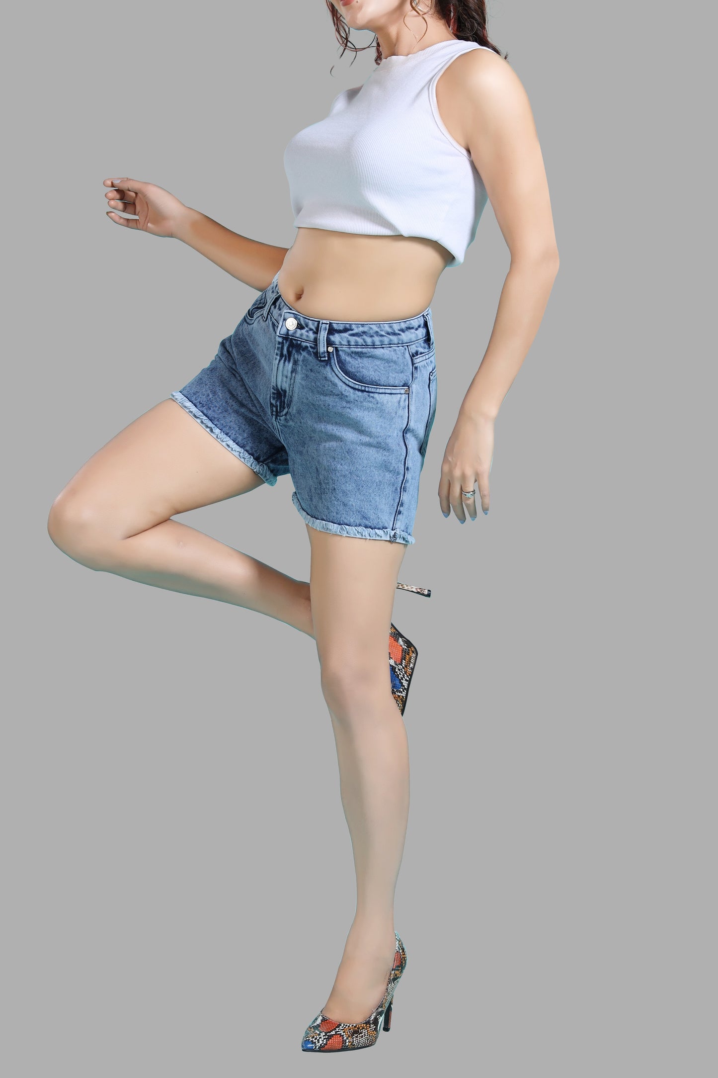 Clothmaker Women's Sky Blue Non-Stretchable Denim Shorts - Comfortable Short Fit for Casual Wear, Trendy & Stylish, Perfect for Summer 1047