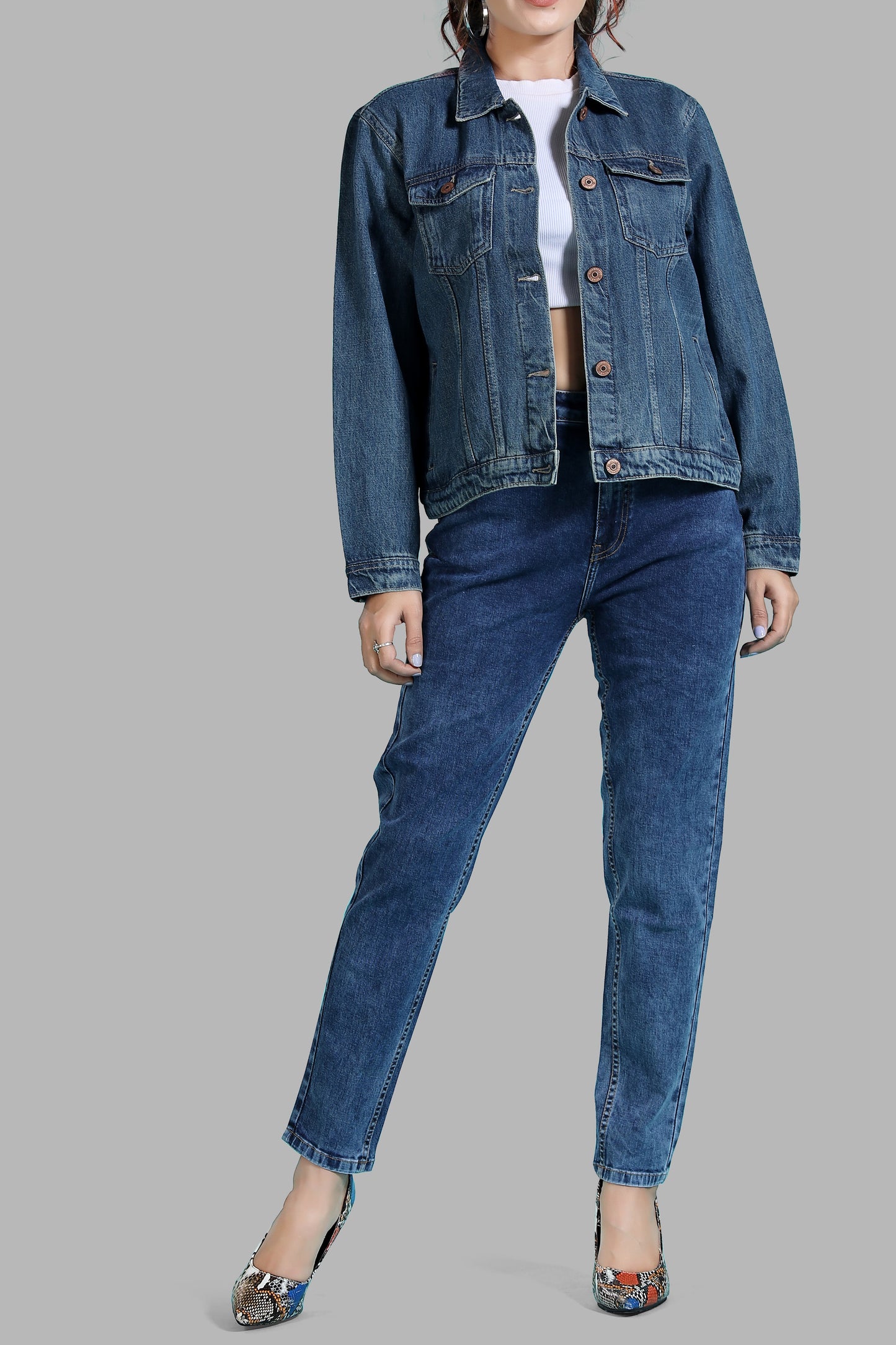 Clothmaker Women's Tinted Blue Denim Jacket - Non-Stretchable Classic Design, Stylish Outerwear for Everyday Casual Look, Durable Fabric, Perfect Fit 2004