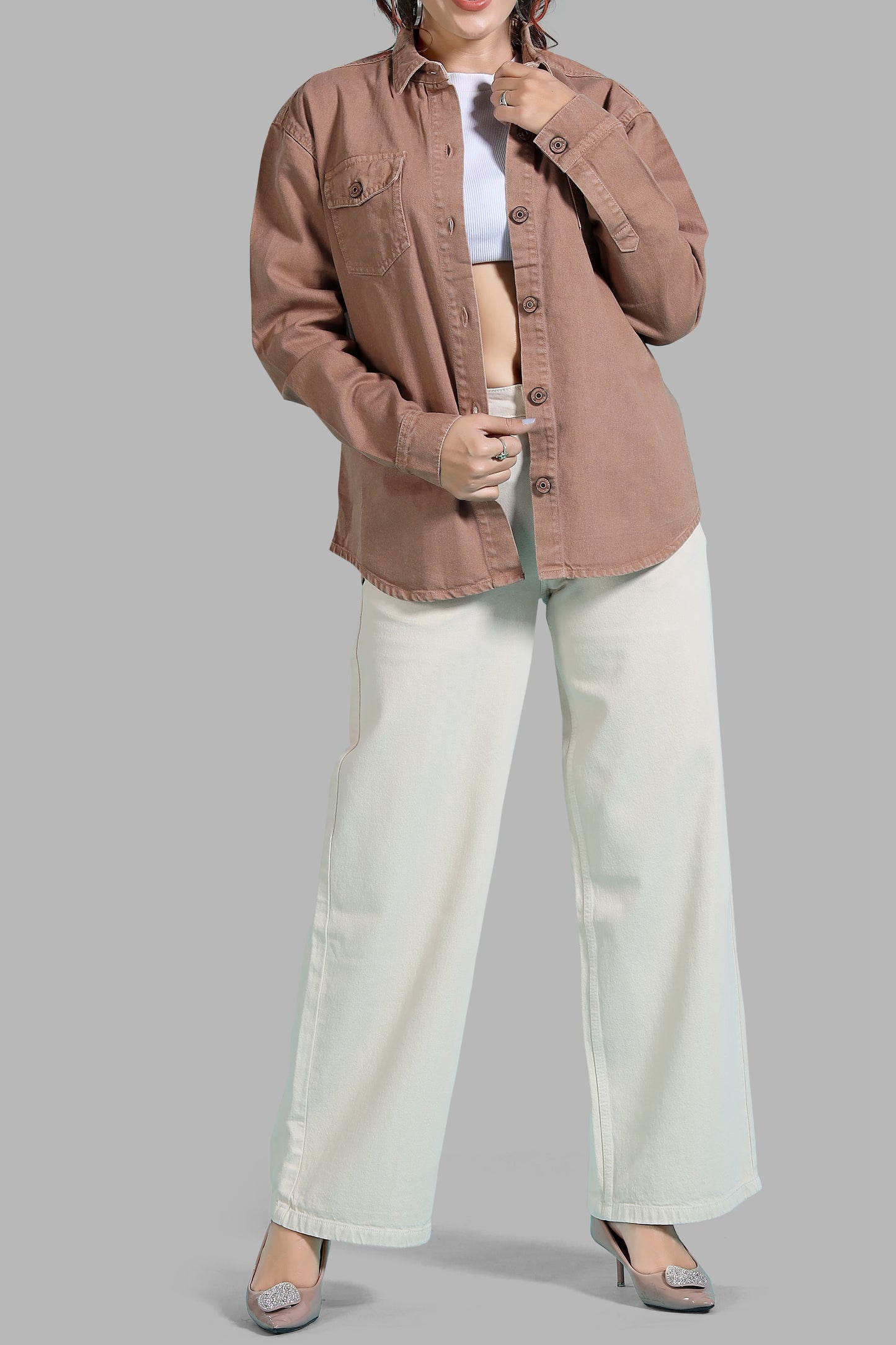 Clothmaker Women's Fawn Shacket - Non-Stretchable Denim, Stylish and Comfortable Outerwear, Perfect for Casual and Layered Looks 2008