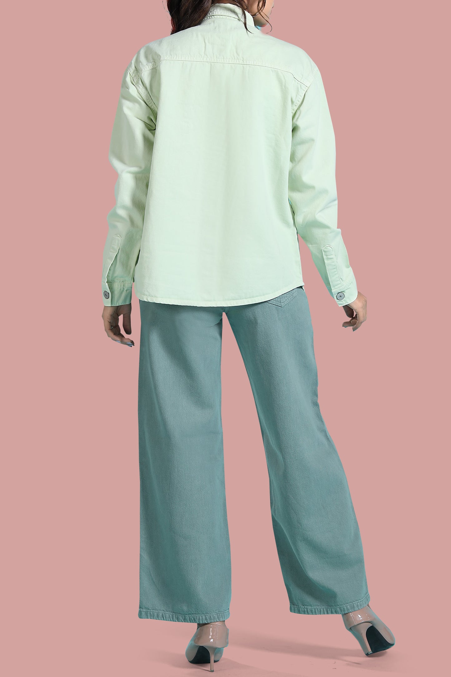 Clothmaker Women's Neon Green Shacket - Non-Stretchable Denim, Stylish and Comfortable Outerwear, Perfect for Casual and Layered Looks 2010