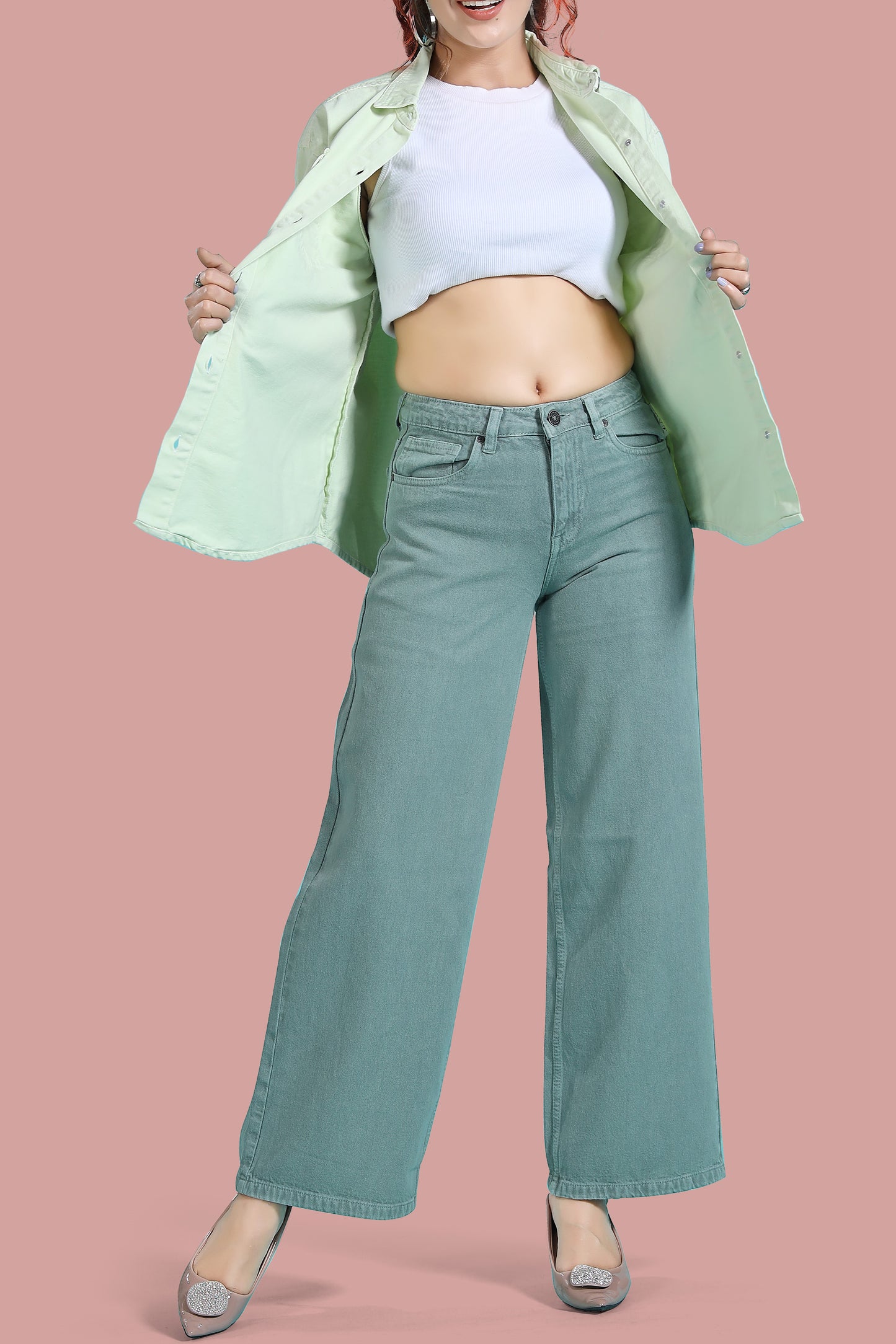 Clothmaker Women's Neon Green Shacket - Non-Stretchable Denim, Stylish and Comfortable Outerwear, Perfect for Casual and Layered Looks 2010