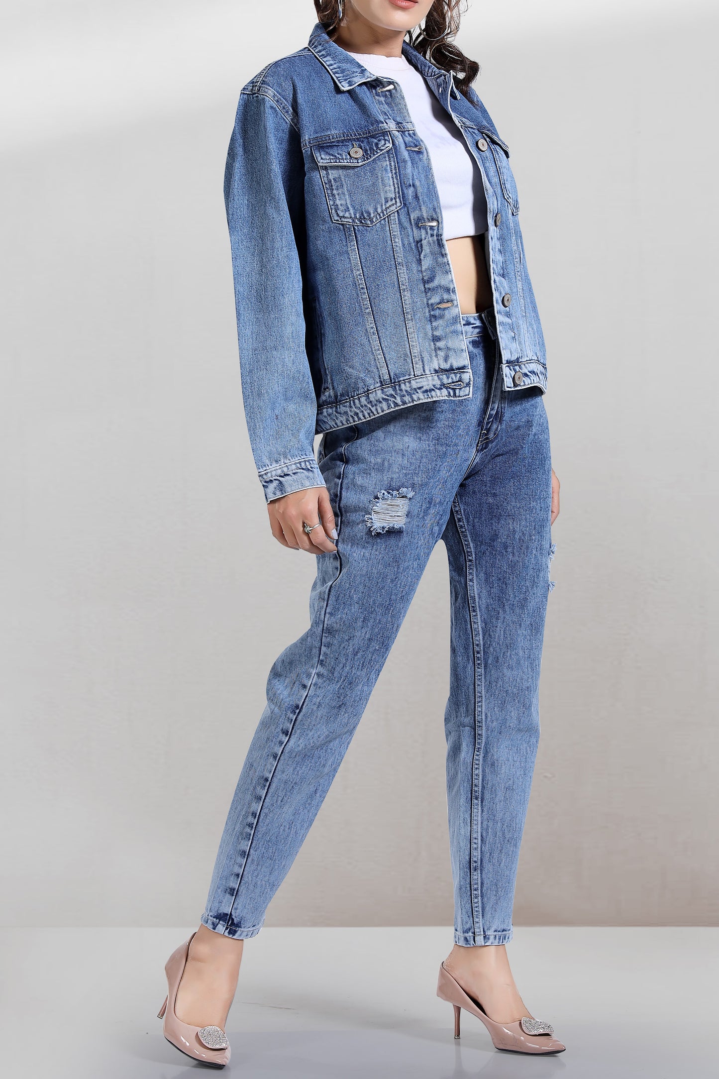 Clothmaker Women's Mid Stone Denim Jacket - Non-Stretchable Classic Design, Stylish Outerwear for Everyday Casual Look, Durable Fabric, Perfect Fit 2002