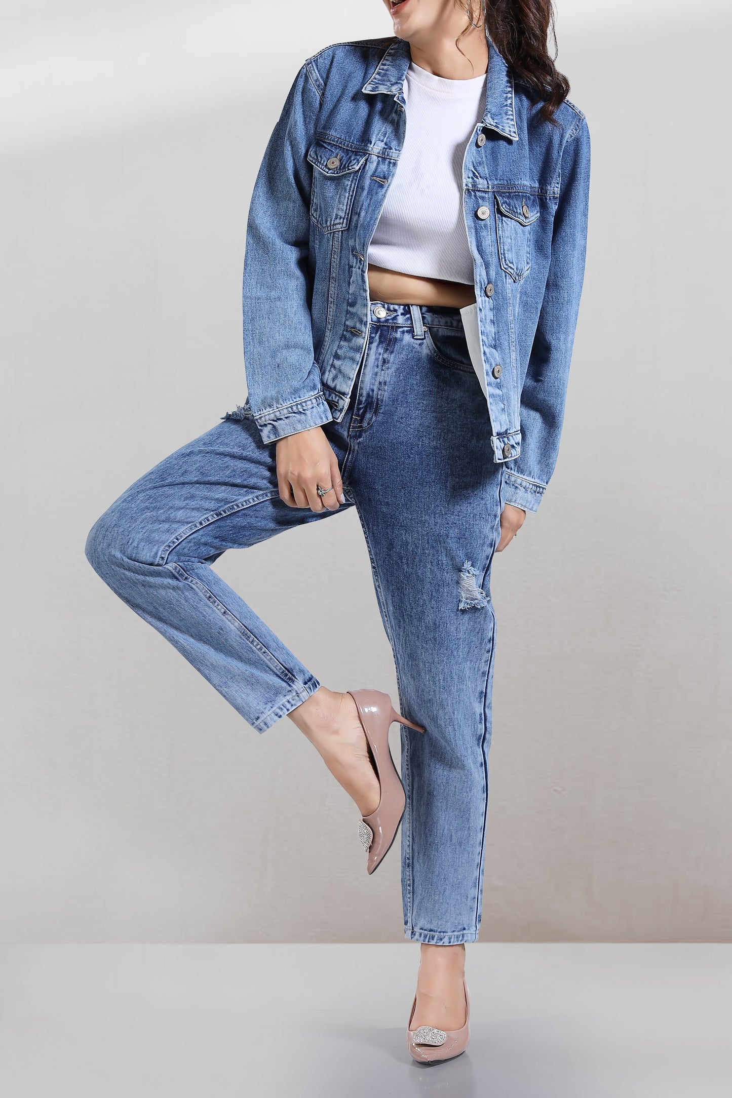 Clothmaker Women's Mid Stone Denim Jacket - Non-Stretchable Classic Design, Stylish Outerwear for Everyday Casual Look, Durable Fabric, Perfect Fit 2002