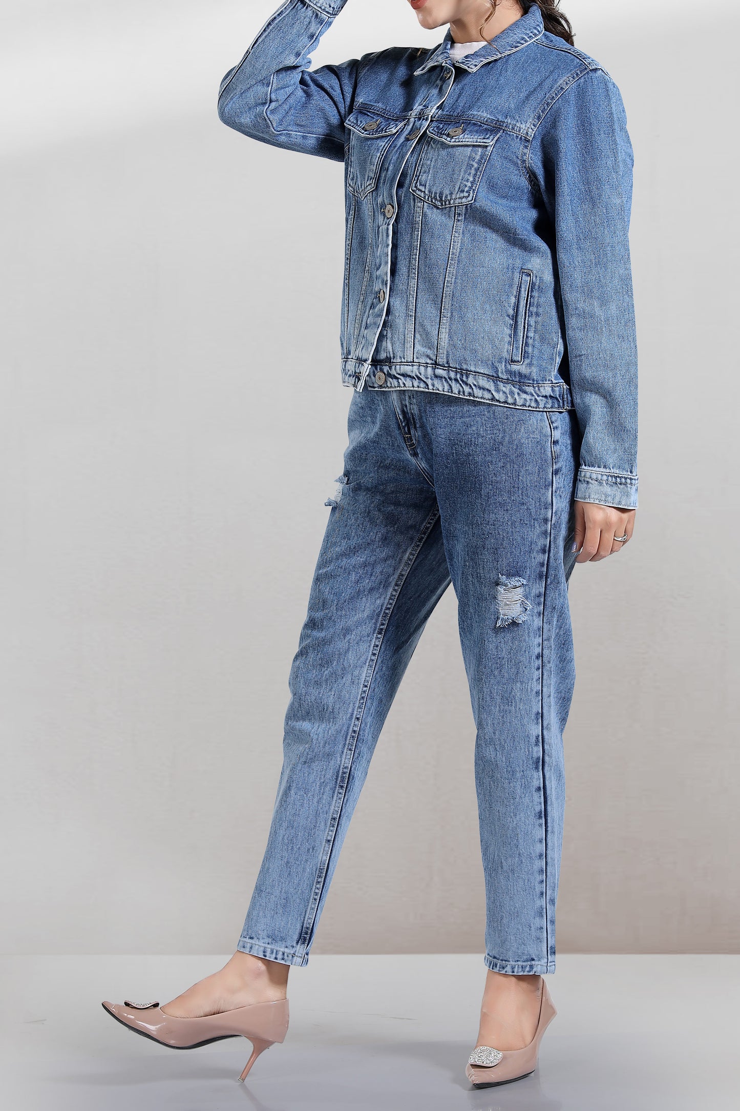 Clothmaker Women's Mid Stone Denim Jacket - Non-Stretchable Classic Design, Stylish Outerwear for Everyday Casual Look, Durable Fabric, Perfect Fit 2002